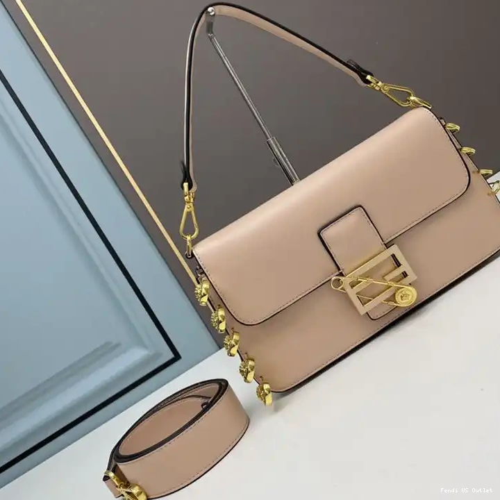 HOT Bag Baguette In Pin Fendace Pink Fendi Medium Calf Brooches Leather with 0425